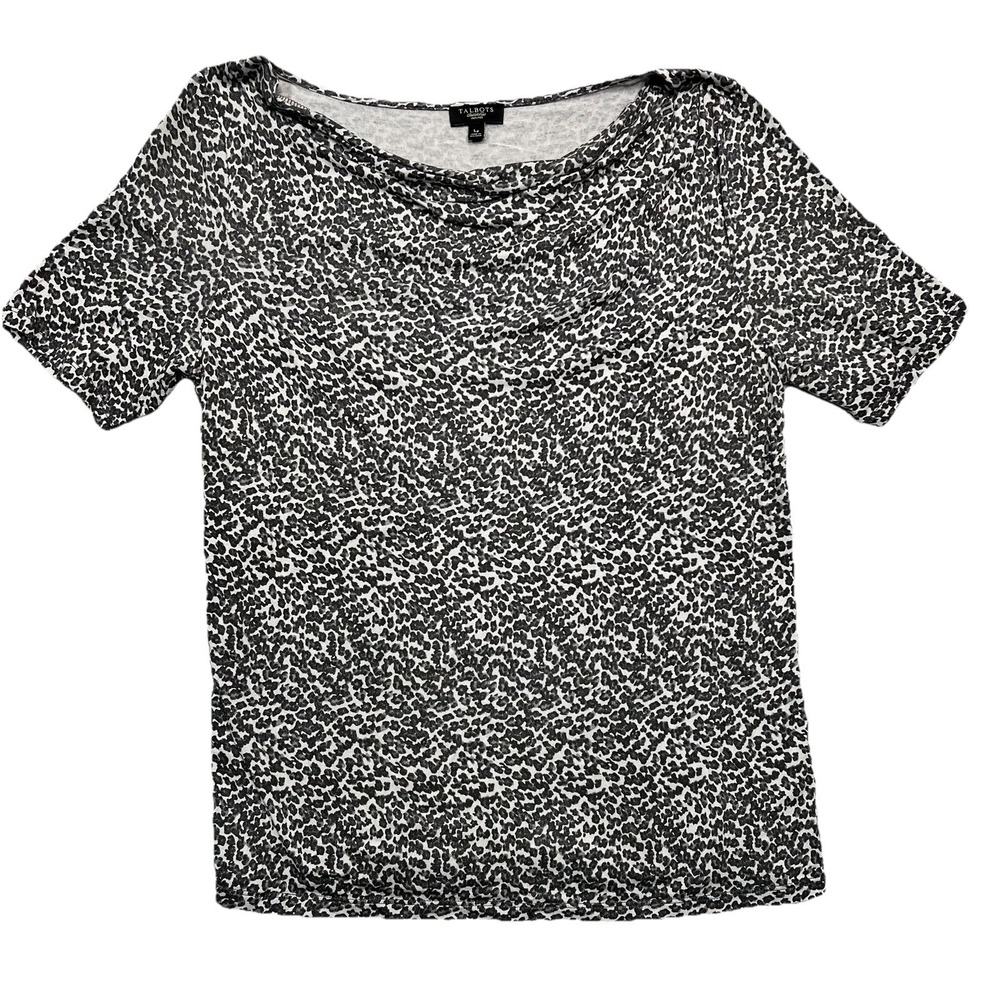 Talbots Cowl Neck Shirt Women's Petit Large Short Sleeve T-Shirt Cougar Animal
